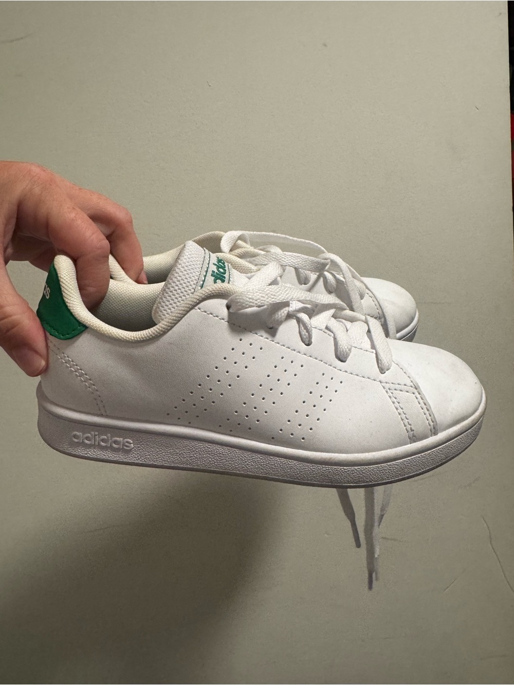 adidas Kids White Sneakers with Green Heel Accent